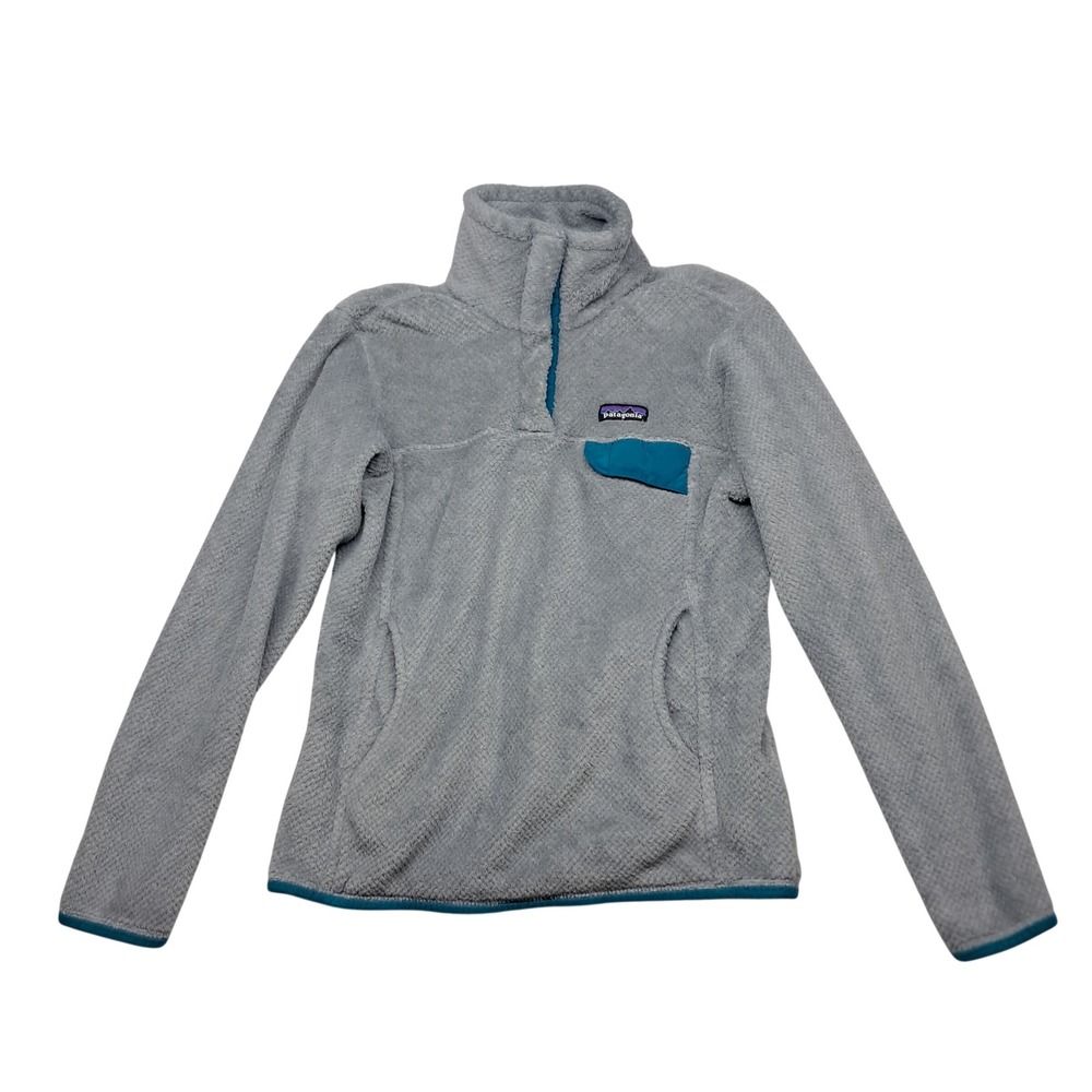 Patagonia‎ Re-Tool Snap-T Pullover Women's Small Gray Teal Pockets Polartec